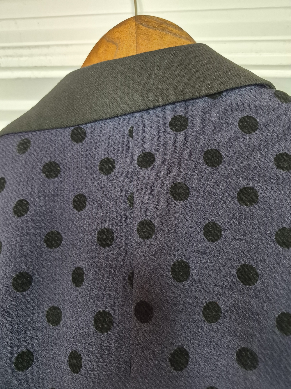 Skies Are Blue Women's Navy With Black Polka Dot Open-Front Blazer Jacket Large - Picture 7 of 10